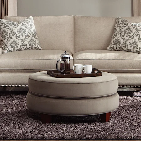 Transitional Double Disc Stacked Cushion Ottoman
